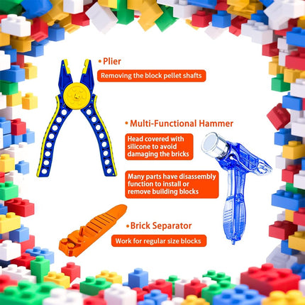 Building Blocks Tool Kit - Brick Separator, Mini Blocks Tool Set - Multi-Functional Hammer, Pliers, Axle Rods Assortment Pack ，Compatible with Lego & technic and Most Major Brands(Blue Stye)