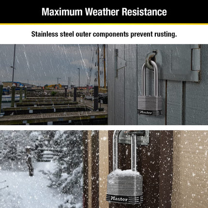 Master Lock 5SSTLJ Stainless Steel Outdoor Padlock with Key, 2 Pack Keyed-Alike, Silver