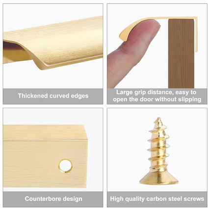 Malimali 10 Pack Gold Edge Finger Pulls for Cabinets 4.72" Kitchen Cabinet Pulls Handles Drawer Pulls Modern Aluminum Concealed Tab Pulls for Closet Door, Brushed Brass