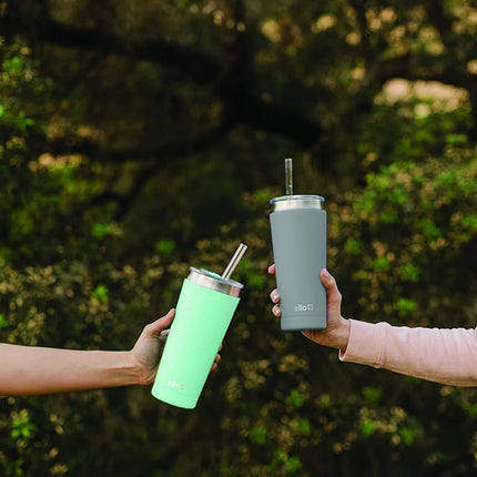 Vaso Ello Beacon de acero inoxidable con aislamiento al vacío con popote opcional, 24 oz, gris