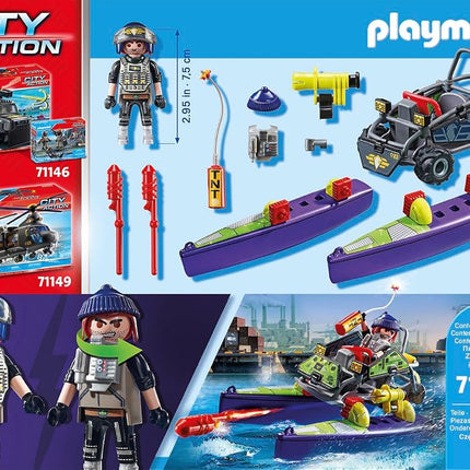 Playmobil 71147 City Action Tactical Multi-Terrain Quad, convertible SWAT speedboat, fun imaginative role-play, playset suitable for children ages 5+