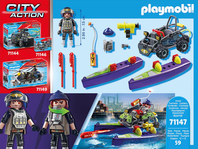 Playmobil 71147 City Action Tactical Multi-Terrain Quad, convertible SWAT speedboat, fun imaginative role-play, playset suitable for children ages 5+