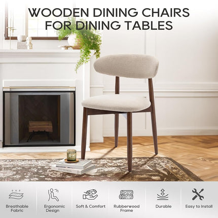 COLAMY Juego de 6 sillas de comedor de madera, sillas de comedor modernas tapizadas en tela, sillas laterales de cocina rústicas con reposapiés, beige