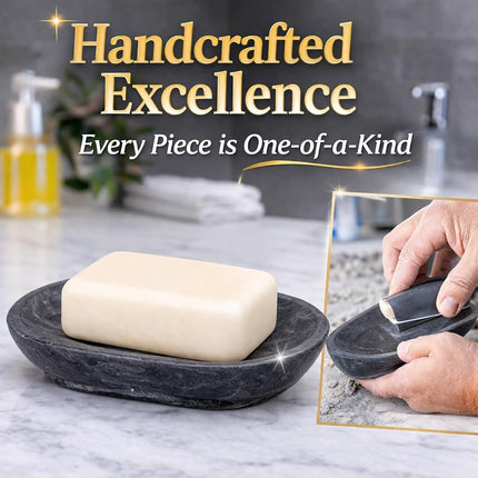 Creative Home Natural Charcoal Marble Curvy Collection Bar Soap Dish Soap Tray Holder Bathroom Countertop Small Accessories Organizer, 3.8" x 5.6" x 0.8" H, Grey