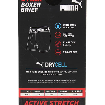 PUMA Men's 4 Pack Active Stretch Boxer Briefs, Black/Red, S