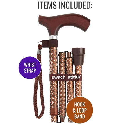 Canne de marche de luxe gravée Switch Stick Cognac - Pliante et réglable