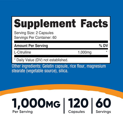 Nutricost L-Citrulline 500mg, 120 Capsules - Gluten Free, Non-GMO
