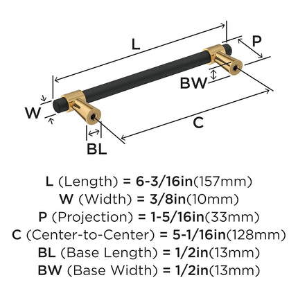 Amerock | Cabinet Pull | Matte Black/Champagne Bronze | 5-1/16 inch (128 mm) Center-to-Center | Mergence | 1 Pack | Drawer Pull | Cabinet Handle | Cabinet Hardware