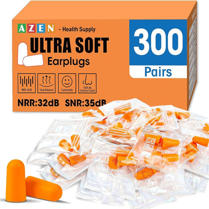 AZEN 300 Pairs Ear Plugs, NRR 32dB Soft Foam Ear P