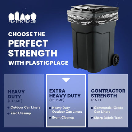 Plasticplace 95-96 Gallon Rubbish Bin Liners Heavy Duty Black Bin Bags Tear-Resistant Outdoor Rubbish Bags for Rollaway Bins Large 61" x 68" Industrial-Strength Waste Bags (25 Count) 1.5 Mil