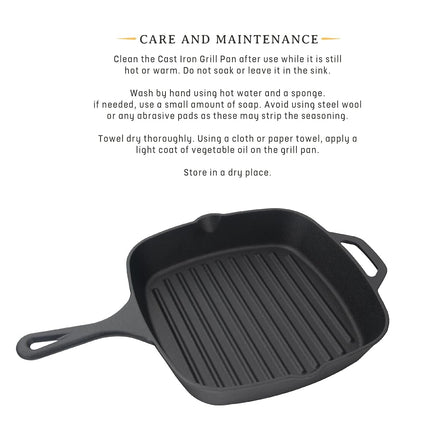 Jim Beam JB0176 Cast Iron Square Pan with Ridges, 16.5', Black