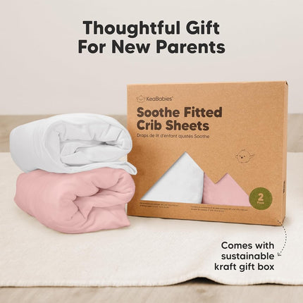 Organic Fitted Bed Sheets - 2-Pack Breathable Jersey Cotton Baby Bed Sheets - 120x60 Mattress Fitted Sheet - Rose