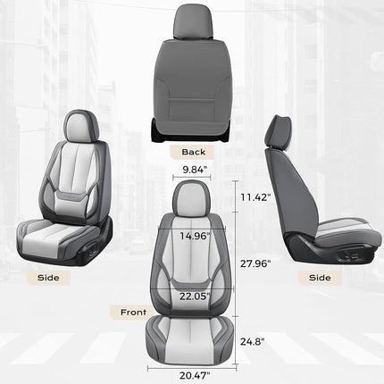 Coverado Seat Covers, Car Seat Covers Front Seats, Leather Seat Covers for Cars, Car Seat Protector Waterproof, Car Seat Cushion, Front Carseat Cover Universal Fit for Most Cars Gray-White