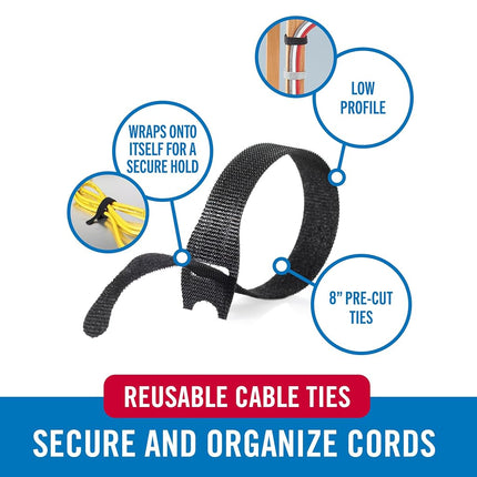 VELCRO Brand ONE WRAP Thin Ties | Strong & Reusable | Perfect for Fastening Wires & Organizing Cords | Black, 8 x 1/2-Inch | 100 Count