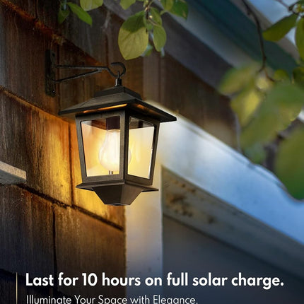2 Pack Solar Wall Lanterns with Replaceable Bulb, Outdoor Hanging Solar Lights with 4 Solar Panels, Dusk to Dawn Led Outdoor Wall Sconce, Anti-Rust Waterproof Wall Lanterns with Hooks