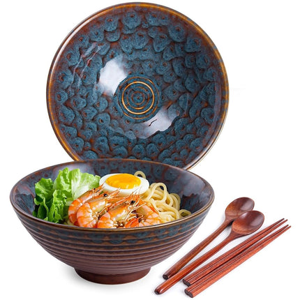 HOKELER Ceramic Japanese Ramen Bowl Set, 2 Sets As
