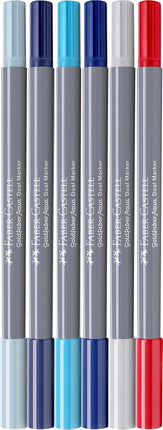 Faber-Castell Goldfaber Aqua 164519 Dual Marker, Sea, with Brush Tip and Fineliner Tip, Pack of 6