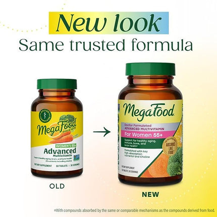 MegaFood Women's 55+ Advanced Multivitamin - Promotes Brain Health, Healthy Aging, and Bone Health for Women Over 55 - Non-GMO, Vegetarian, Gluten-Free - 60 Tablets (30 Servings)