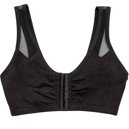 Fruit of the Loom Women's Comfort Front Close Sport Bra with Mesh Straps Bra, Black, 38