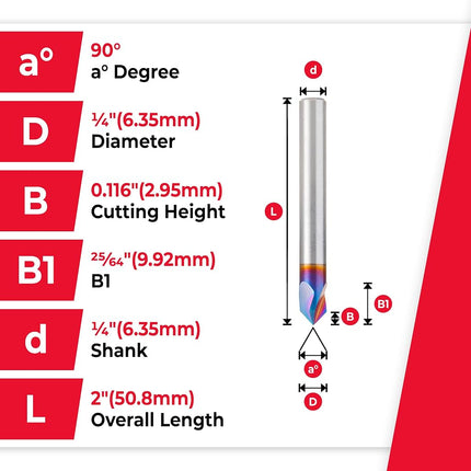 Amana Tool 45639-K SC Spektra Extreme Tool Life Coated V Groove 90 Deg x 1/4 D x 25/64 CH x 1/4 Inch SHK 3-Flute Router Bit