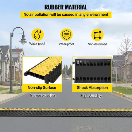 VEVOR 3-Channel Rubber Cable Protector Ramps Heavy Duty 44000Lbs Load Capacity Cable Wire Floor Cord Cover Ramp Speed Bump Driveway Hose Cable Ramp Protective Cover