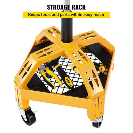 VEVOR Rolling Garage Stool, 300LBS Capacity, Adjustable Height from 24 in to 28.7 in, Mechanic Seat with 360-degree Swivel Wheels and Tool Tray, for Workshop, Auto Repair Shop, Yellow