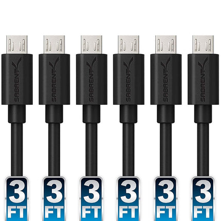 SABRENT [6-Pack 22AWG Premium 90 cm Micro USB Cables High Speed USB 2.0 A Male to Micro B Sync and Charge Cables [Black] (CB-UM63)
