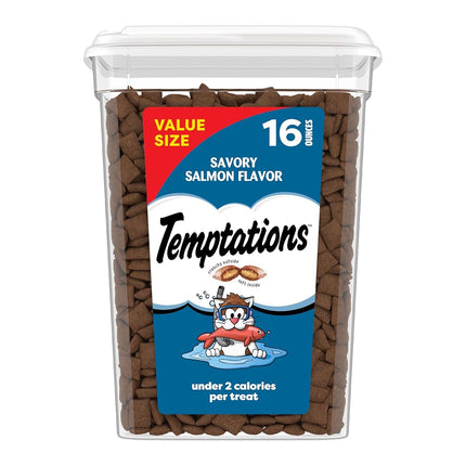TEMPTATIONS Classic Crunchy and Soft Cat Treats Savory Salmon Flavor, 16 oz. Tub