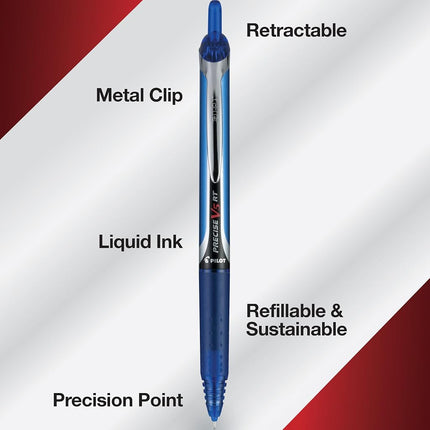 Pilot Precise V5 RT Refillable & Retractable Liquid Ink Rolling Ball Pens, Extra Fine Point (0.5mm) Assorted Color Inks, 12-Pack (10364)