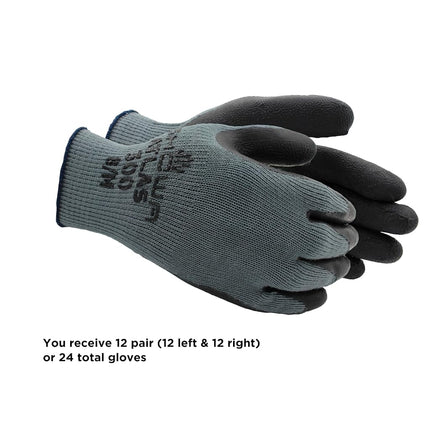 SHOWA Atlas 300B Original 1994 Crinkle Grip Work Gloves, Natural Latex Palm, Heavy Duty 10-Gauge for Construction, Landscaping, Gardening, & Masonry, Black, Medium, 12-Pack