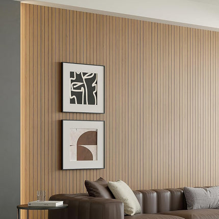 Yutianli PVC Slat Wall Panel Peel and Stick 118"x 15.7" Faux Wood Slat Panel Artificial Oak Wood Grain Self-Adhesive Soundproof 3D Wall Panel for Walls and Ceilings