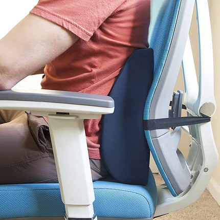 Duro-Med Contour Foam Lumbar Back Support Cushion Pillow with Strap, Navy