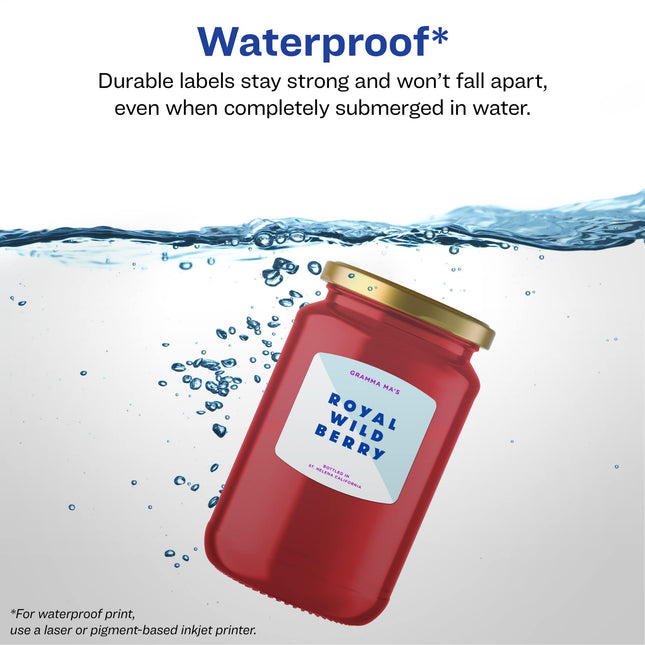Avery Durable Waterproof Arched Square Labels with Sure Feed, 2" x 2-3/16", 300 Oil and Tear-Resistant Waterproof Labels, Print-to-The-Edge, Laser/Pigment-Based Inkjet Printable Labels