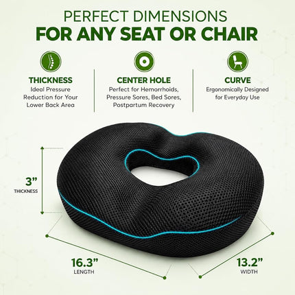 AnboCare Donut Gel Sitting Pillow - Orthopedic Memory Foam for Tailbone Pain, Hemorrhoid, Bed Sores, Postpartum, Prostate, Coccyx & Sciatica Pain