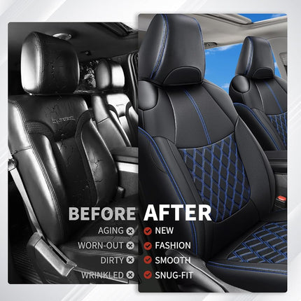 Huidasource Toyota RAV4 Seat Cover Full Set, Waterproof Leather Car Seat Protector Fit for 2019-2023 Toyota Rav4 XLE LE XLE Premium Limited(Not for Hybrid/Adventure/TRD Off-Road/Prime, Black&Blue)