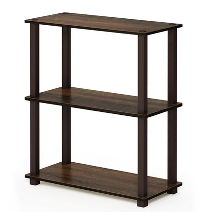 Furinno TURN-S-TUBE Storage Shelves Set of 2, 3-Tier Book Shelf, Corner Shelf, Toolless Open Shelves, Square Tubes, for Organization and Storage, Living Room, Garage, Home Office, Walnut
