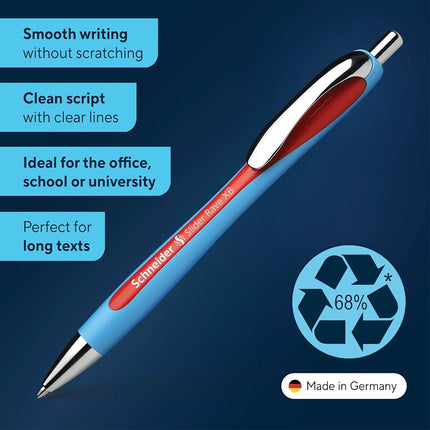 Schneider Slider Rave XB (Extra Broad) Ballpoint Pen, Refillable + Retractable, 1.4 mm, Light Blue Barrel, Red Ink, Box of 5 Pens (132502)