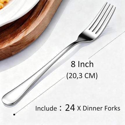24 PCS Forks Stainless Steel, Food Grade Stainless Steel Metal Forks Cutlery Set, Table Dinner Forks Silverware Set for Home, Kitchen, Restaurant, Dishwasher Safe (8 inch, Silver)