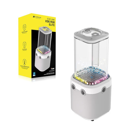 Corsair iCUE LINK XD6 RGB ELITE Pump/Reservoir Unit – FlowDrive Max Pump, Built-In Temperature Sensor, 22 Addressable RGB LEDs, 440ml Transparent Nylon Reservoir – White