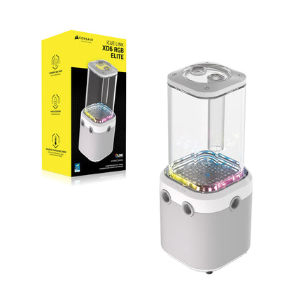 Unidad de bomba/depósito Corsair iCUE LINK XD6 RGB ELITE – Bomba FlowDrive Max, sensor de temperatura integrado, 22 LED RGB direccionables, depósito de nailon transparente de 440 ml – Blanco