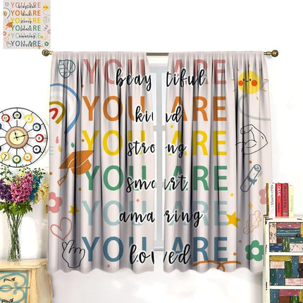 Kids Quotes Curtains, Cartoon Puzzle Rainbow Sun Flower Star Color Educational Happy Window Treatments, Thermally Insulated Drapes For Nursery Boys Girls Living Room Bedroom 41x63.5in（No Blackout）