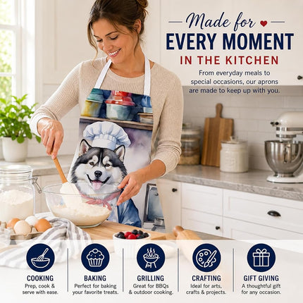 Caroline's Treasures Alaskan Malamute The Chef Apron Cooking Kitchen Server Baking Crafts Gardening for Adult Women Men, Unisex, Large, Multicolor