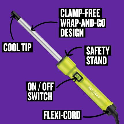 Bed Head Curlipops .5” Tourmaline Ceramic Skinny Pop™ Styling Iron | Clamp-Free Curling Wand | for Tight, Bouncy Curls (1/2 Inch)