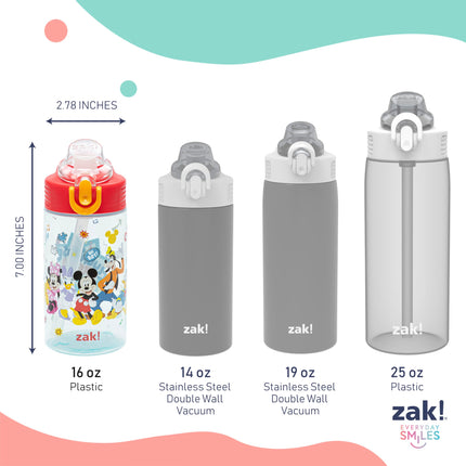 Zak Designs Disney Mickey Mouse Sage Kids Water Bottle For School or Travel, 16oz Durable Plastic Water Bottle With Straw, Handle, and Leak-Proof, Pop-Up Spout Cover (Clubhouse Crew)