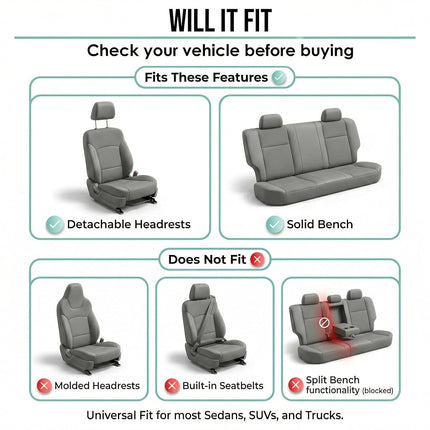 FH Group Housse de siège de voiture complète en tissu plat Trois rangées 7 places - Ajustement universel pour voitures, camions et SUV Gris