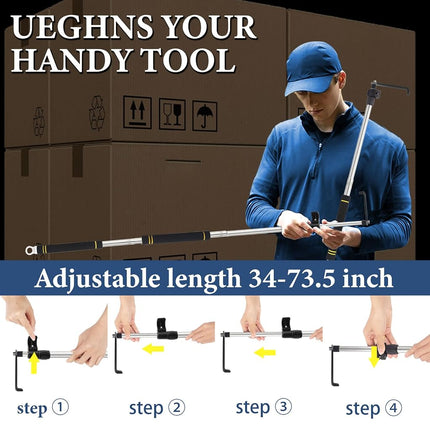 Cargo Grabber for Truck Bed Long Handle, Truck Grabber Reach Retriever Tool 34-73.5 inch Sturdy Bed Buddy Truck Tool with Two Replacement Hooks Essential Truck Van RVs Tools Convenient and Efficient