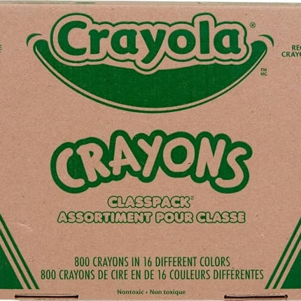 CRAYOLA Classpack, 800 Wax Crayons, 16 Assorted Colours, Bulk Pack for Schools and Classrooms, Art Supplies for Kids