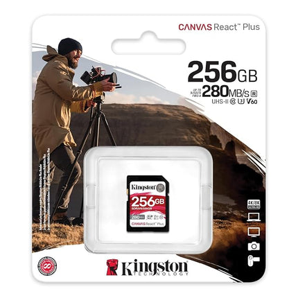 Kingston Canvas React Plus V60 SD 256GB SDXC UHS-II 280R/150W U3 V60 for Full HD/4K
