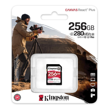 Kingston Canvas React Plus V60 SD 256GB SDXC UHS-II 280R/150W U3 V60 for Full HD/4K