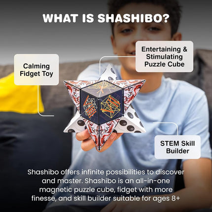 SHASHIBO Shape Shifting Box - Award-Winning, Patented Fidget Cube w/ 36 Rare Earth Magnets - Transforms Into Over 100 Shapes, Download Fun in Motion Toys Mobile App (Artist Series - The Chameleon)